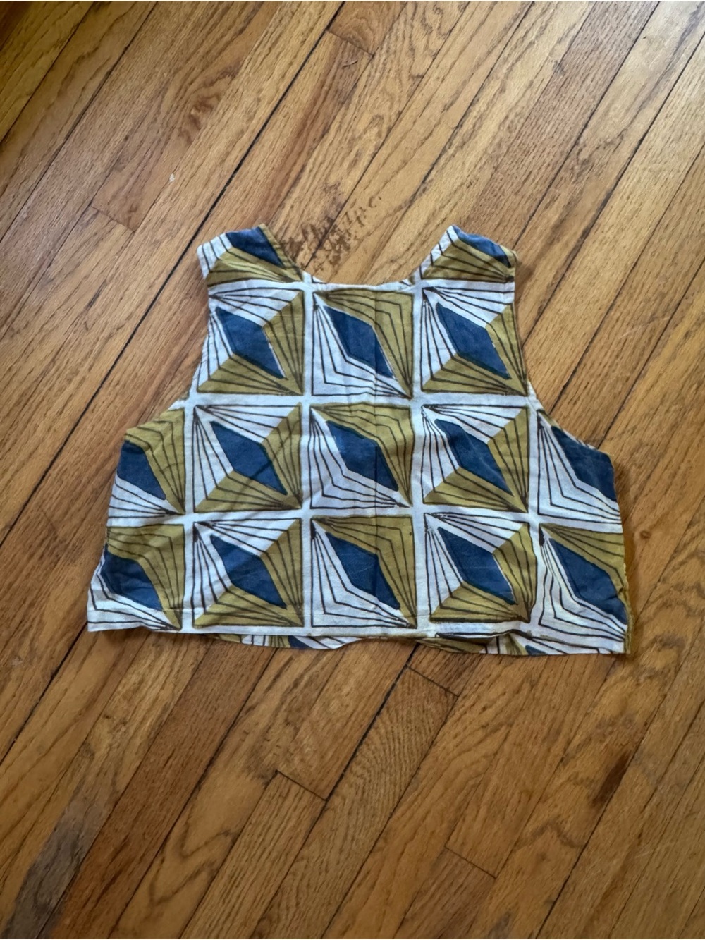 Maelu Geometric Print Crop Top in Blue & Olive